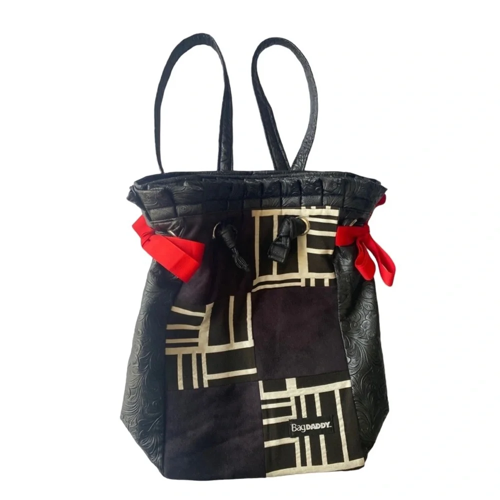 Bag DADDY Back pack bag black/white‎ with red ribbons on the sides